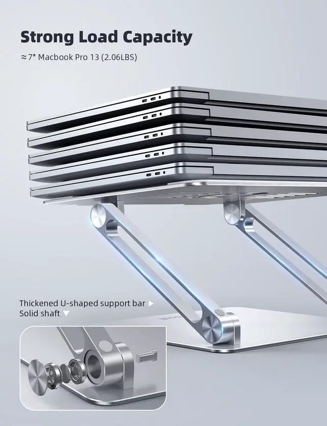 Alt view image 5 of 5 - Lamicall Adjustable Laptop Stand, Portable Laptop Riser, Aluminum Laptop Stand for Desk Foldable, Ergonomic Computer Notebook Stand Holder for MacBook Air Pro, Dell XPS, HP (10-17.3'') - Silver