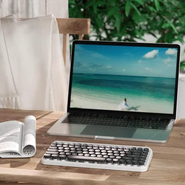 Alt view image 2 of 5 - UBOTIE Portable Bluetooth Colorful Computer Keyboards, Wireless Mini Compact Retro Typewriter Flexible 84Keys Design Keyboard (Black-White)