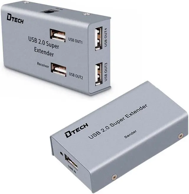 Main image of DTECH USB Extender Over Cat5E/6 164ft USB2.0 Over Ethernet Extension Adapter with 4 USB 2.0 Ports Data Hub Multiport for Web Cameras Computer External Hard Drive Keyboard Mouse