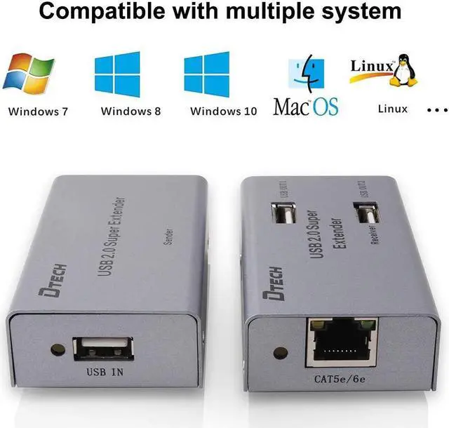 Alt view image 3 of 5 - DTECH USB Extender Over Cat5E/6 164ft USB2.0 Over Ethernet Extension Adapter with 4 USB 2.0 Ports Data Hub Multiport for Web Cameras Computer External Hard Drive Keyboard Mouse