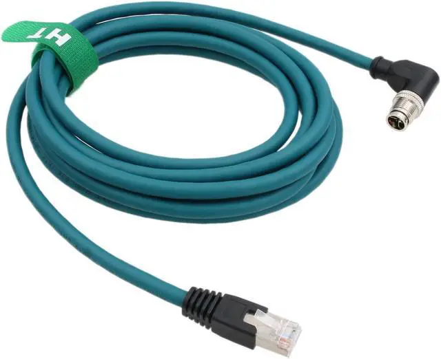 Main image of HangTon Ethernet Cable for Keyence IV3 SR5000 Cognex DataMan 260 280 380 370 470 580 Barcode Reader Sensor, 8 Pin X-Coded Angled M12 to RJ45 Shielded 3m
