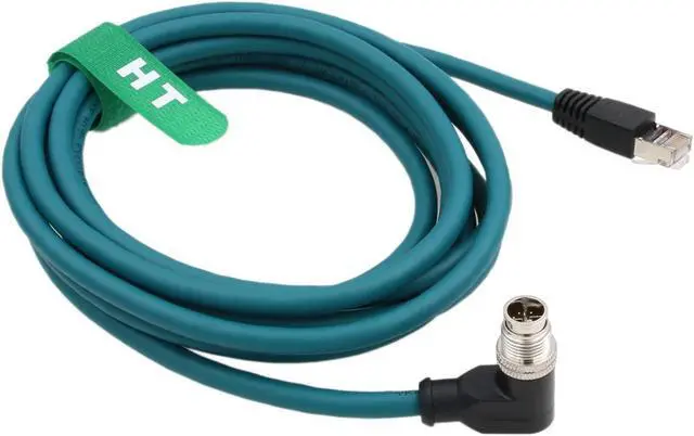 Alt view image 2 of 5 - HangTon Ethernet Cable for Keyence IV3 SR5000 Cognex DataMan 260 280 380 370 470 580 Barcode Reader Sensor, 8 Pin X-Coded Angled M12 to RJ45 Shielded 3m