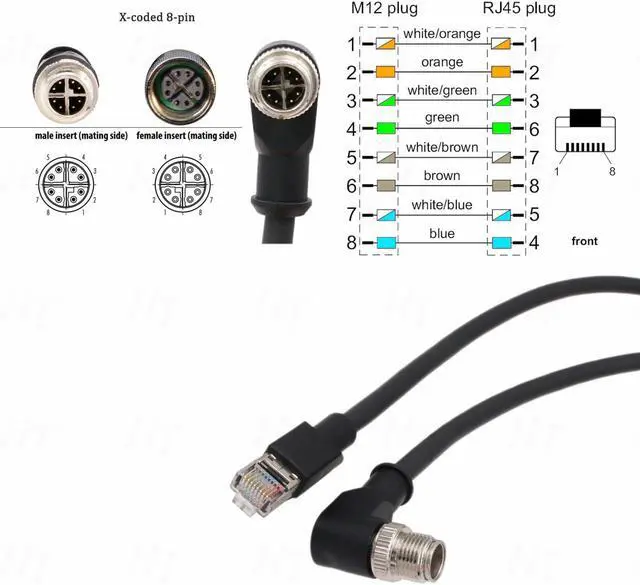 Alt view image 4 of 5 - HangTon Ethernet Cable for Keyence IV3 SR5000 Cognex DataMan 260 280 380 370 470 580 Barcode Reader Sensor, 8 Pin X-Coded Angled M12 to RJ45 Shielded 3m