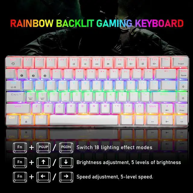 Alt view image 2 of 5 - LexonElec Wireless Mechanical Keyboard,Two Mode BT5.0/USB-C 82 Keys Bluetooth Mechanical Keyboard,Rainbow LED Backlit,Compact Gaming Keyboard for Windows Mac PC Gamer(White)