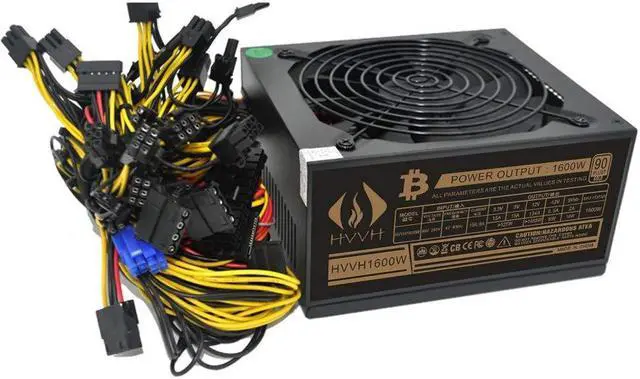 Main image of HVVH 20+4 Pin Silent Noise Reduction Miner/PC GPU ATX 1600W Power Supply 87 Plus Gold Designed for US Voltage 110V 1600w Mining ETH PSU Max Support 8 Graphics with 1.5m US Plug Adapter Cable