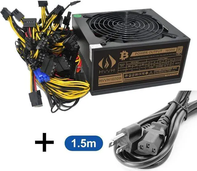Alt view image 2 of 5 - HVVH 20+4 Pin Silent Noise Reduction Miner/PC GPU ATX 1600W Power Supply 87 Plus Gold Designed for US Voltage 110V 1600w Mining ETH PSU Max Support 8 Graphics with 1.5m US Plug Adapter Cable