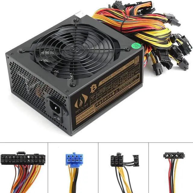 Alt view image 5 of 5 - HVVH 20+4 Pin Silent Noise Reduction Miner/PC GPU ATX 1600W Power Supply 87 Plus Gold Designed for US Voltage 110V 1600w Mining ETH PSU Max Support 8 Graphics with 1.5m US Plug Adapter Cable