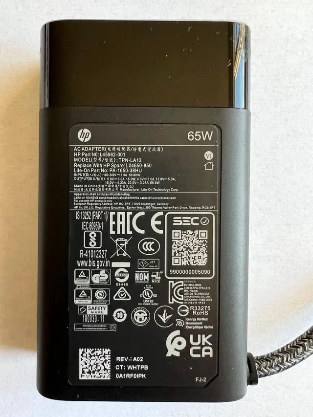 Alt view image 2 of 5 - New Replacement HP 65W USB C AC Adapter for HP Spectre 13 x360 2019 13-AP Folio 13-ak0000 Elite x2 1013 G3, Comaptible P/N: L04540-001, L04650-850, PA-1650-38HT, TPN-LA12