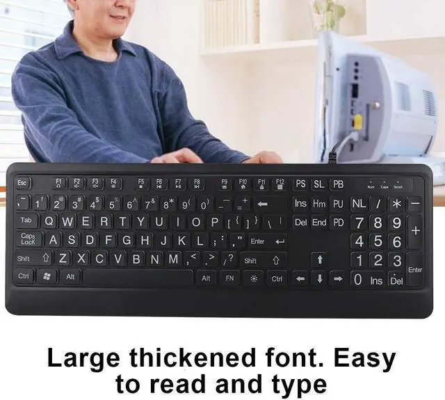 Alt view image 2 of 5 - Hilitand Large Font Keyboard, Large Print USB Keyboard with White LED Backlit 104 Keys Standard Full Size Computer Keyboard for Elderly or Visually Impaired, Old People