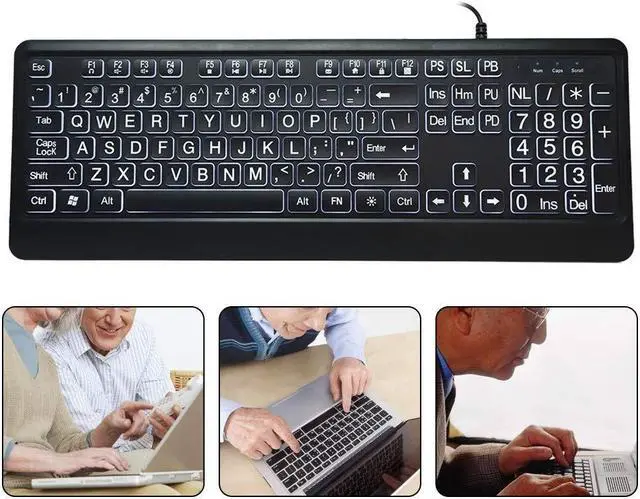 Alt view image 5 of 5 - Hilitand Large Font Keyboard, Large Print USB Keyboard with White LED Backlit 104 Keys Standard Full Size Computer Keyboard for Elderly or Visually Impaired, Old People