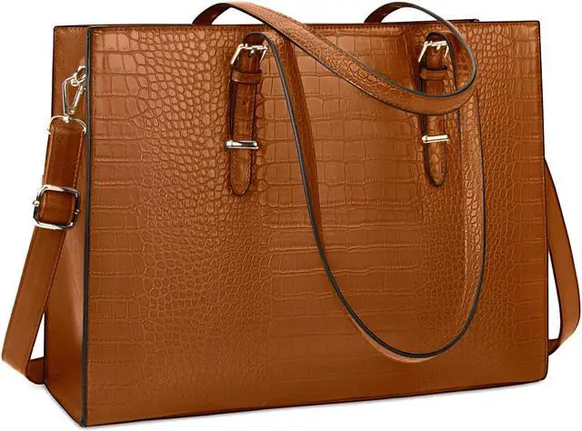 Main image of Laptop Bag for Women 15.6 Inch Laptop Tote Bag Leather Classy Computer Briefcase for Work Waterproof Handbag Professional Shoulder Bag Women Business Office Bag Large Capacity(Brown)