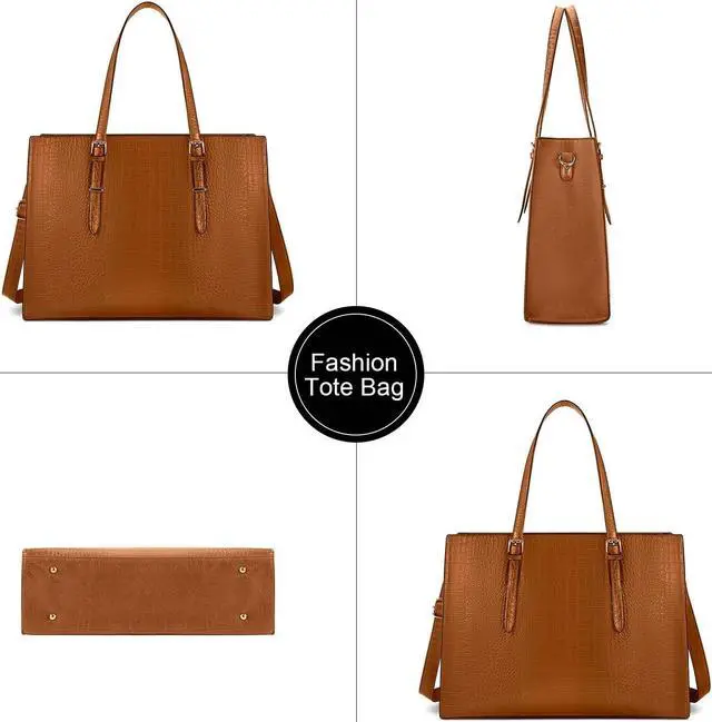 Alt view image 5 of 5 - Laptop Bag for Women 15.6 Inch Laptop Tote Bag Leather Classy Computer Briefcase for Work Waterproof Handbag Professional Shoulder Bag Women Business Office Bag Large Capacity(Brown)
