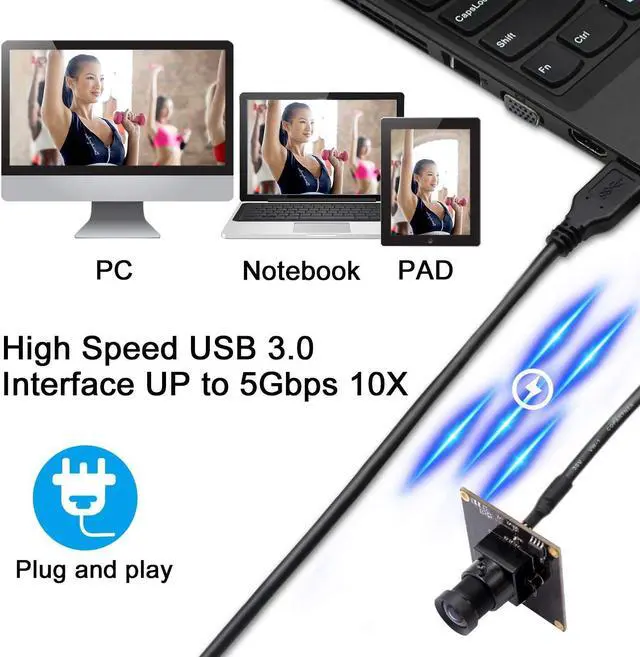 Alt view image 2 of 5 - Hotpet 2MP USB Camera Module High Speed USB 3.0 Webcamera 100 Degree 1080p Webcam with IMX291 Sensor Industrial Camera Supported OTG for Android Windows Linux Mac