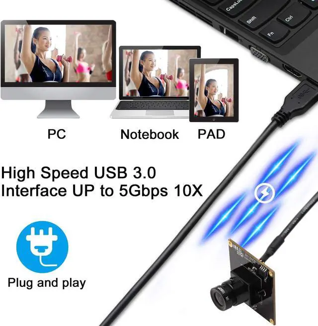Alt view image 2 of 5 - Hotpet 2MP USB Camera Module 1080p Webcam USB 3.0 Webcamera with Sony IMX291 Sensor Industrial Camera Supported OTG, 0.01LUX Low Illumination for Android Windows Linux Mac PC Raspberry PI