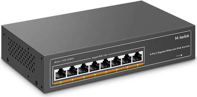 Alt view image 3 of 5 - MokerLink Gigabit POE Switch, 5 Port and 8 Port PoE Switch, IEEE802.3af/at, Unmanaged Plug and Play, Sturdy Metal Fanless