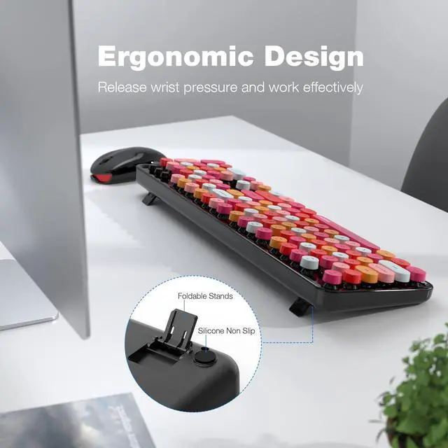 Alt view image 3 of 5 - MOFII Wireless Keyboard and Mouse Combo, 2.4GHz Retro Full Size Typewriter Keyboard with Number Pad & Wireless Mouse for Laptop, PC, Desktop, Mac, Windows - Black Colorful
