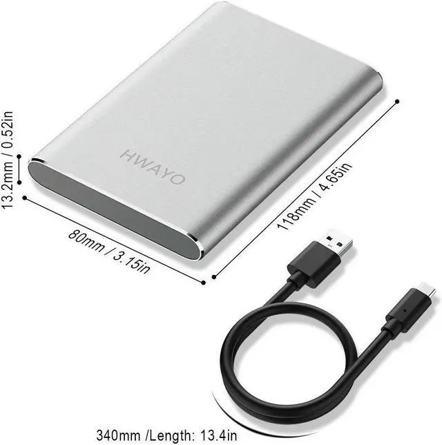Alt view image 4 of 5 - HWAYO 750GB Portable External Hard Drive, USB3.1 Gen 1 Type C Ultra Slim 2.5'' HDD Storage Compatible for PC, Desktop, Laptop, Mac, Xbox One (Silver)