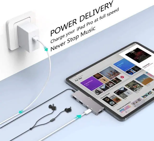 Alt view image 4 of 5 - USB C HUB for iPad Pro, Adapter for iPad Air, iPad Pro Hub Docking Station with 4K HDMI,3.5mm Headphone Jack,2 USB3.0 Ports,USB C PD Charging&Data, for iPad mini M4 M2 11 12.9 13 inch Accessories