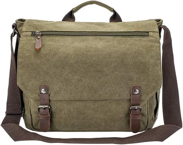 Main image of Waterproof Waxed Canvas 15" Macbook pro/ 14'' Laptop Messenger Bag Men Business Vintage shoulder bag/Briefcase (Army Green-2)