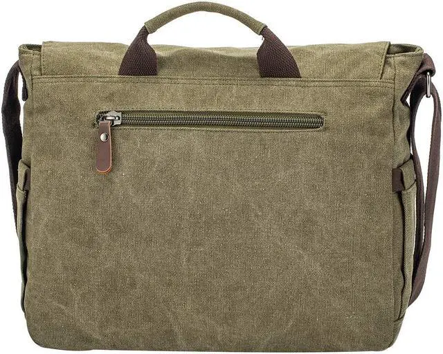 Alt view image 2 of 5 - Waterproof Waxed Canvas 15" Macbook pro/ 14'' Laptop Messenger Bag Men Business Vintage shoulder bag/Briefcase (Army Green-2)
