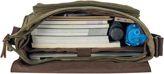 Alt view image 3 of 5 - Waterproof Waxed Canvas 15" Macbook pro/ 14'' Laptop Messenger Bag Men Business Vintage shoulder bag/Briefcase (Army Green-2)