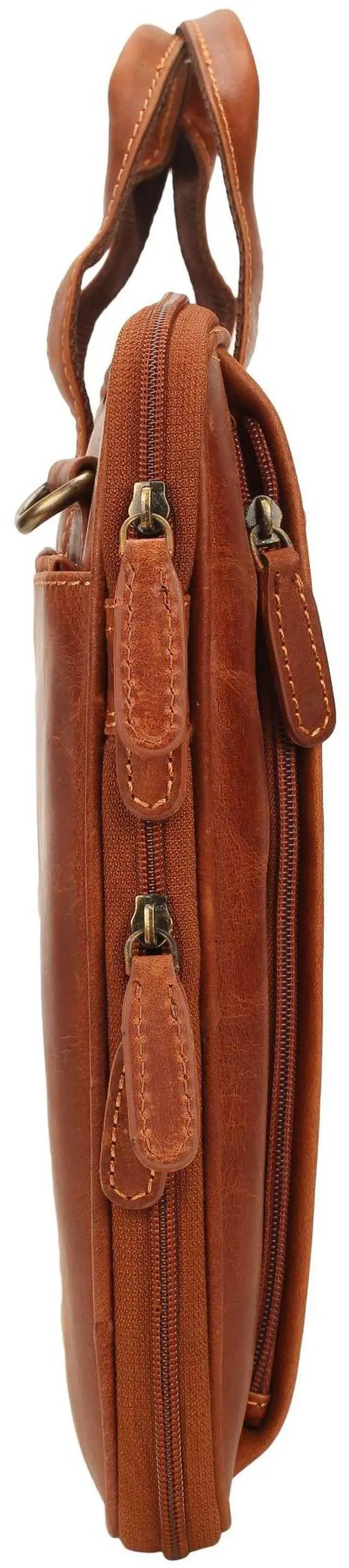 Alt view image 2 of 5 - Pitaara Genuine Leather Messenger Laptop Bag For Men And Women, Tan Briefcase, Fits Laptop Size 16", Unisex