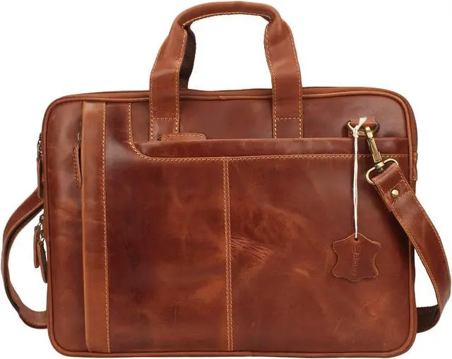 Main image of Pitaara Genuine Leather Messenger Laptop Bag For Men And Women, Tan Briefcase, Fits Laptop Size 16", Unisex