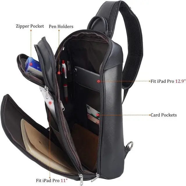 Alt view image 5 of 5 - Polare Sling Bag Travel Outdoor Daypack Backpack For Men with Full Grain Leather Fits 13.3'' 14.1'' Laptop