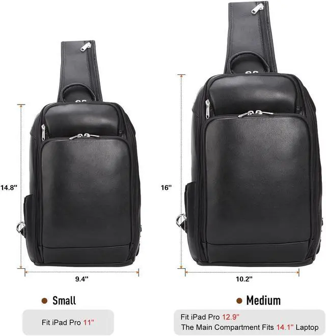 Alt view image 4 of 5 - Polare Sling Bag Travel Outdoor Daypack Backpack For Men with Full Grain Leather Fits 13.3'' 14.1'' Laptop