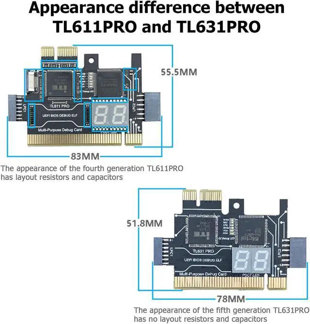 Alt view image 5 of 5 - Jadeshay TL631 Pro Motherboard Analyzer Diagnostic Card, PCI Mini PCI-E LPC Motherboard Tester Debug Cards for Laptop Desktop