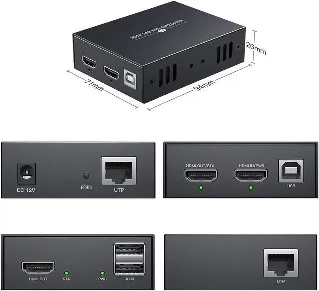 Alt view image 5 of 5 - HDMI KVM USB Extender Transmit 1080p HD Video Over Cat5e/6 Ethernet Cable 50m (164ft) for Mouse and Keyboard Control Remote Signals