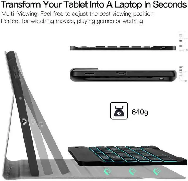 Alt view image 2 of 5 - JUQITECH Backlit Keyboard Case for Samsung Galaxy Tab S6 Lite 10.4" 2024/2022/2020, Galaxy Tab S6 Lite SM-P620/P625/P610/P613/P615/P619 Tablet Cover Case with Wireless Keyboard S Pen Holder, Black