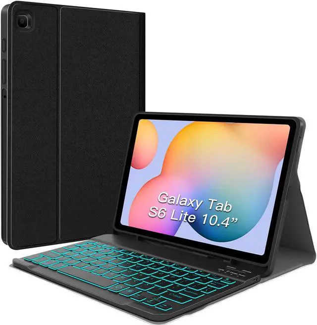 Main image of JUQITECH Backlit Keyboard Case for Samsung Galaxy Tab S6 Lite 10.4" 2024/2022/2020, Galaxy Tab S6 Lite SM-P620/P625/P610/P613/P615/P619 Tablet Cover Case with Wireless Keyboard S Pen Holder, Black