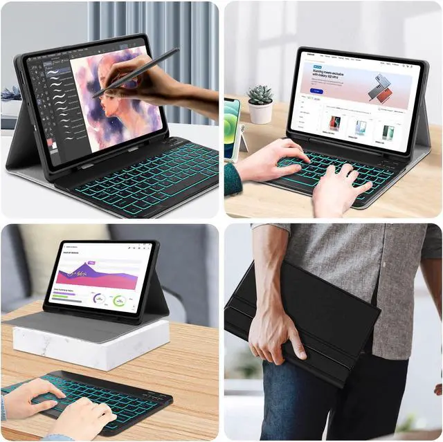 Alt view image 3 of 5 - JUQITECH Backlit Keyboard Case for Samsung Galaxy Tab S6 Lite 10.4" 2024/2022/2020, Galaxy Tab S6 Lite SM-P620/P625/P610/P613/P615/P619 Tablet Cover Case with Wireless Keyboard S Pen Holder, Black
