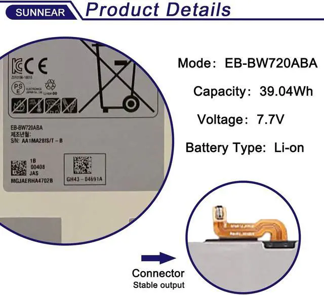 Alt view image 2 of 5 - EB-BW720ABA EB-BW720ABE Battery for Samsung Chromebook Plus V2 XE310XBA XE350XBA XE520QAB XB521QAB K01US K02US K03US Galaxy Book 12" SM-W720 SM-W723 SM-W723Q SM-W720N SM-W727V AA-PBMN2HO AA-PBMN2H0