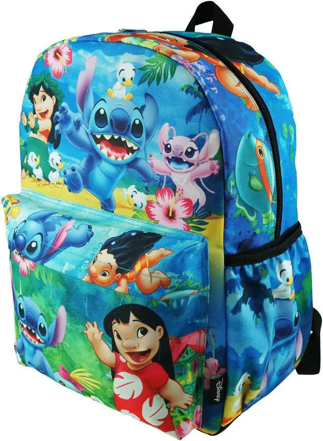 Alt view image 3 of 5 - Lilo And Stitch Deluxe Oversize Print Large 16" Backpack with Laptop Compartment - A19563 Multi-color
