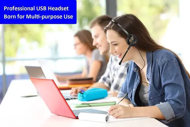 Alt view image 4 of 5 - USB Headset with Microphone Noise Cancelling for PC, Computer Laptop Headphone with Mic In-Line Control for Office Softphones Teams Business Skype Zoom Conference Calls Online Course Voice Recognition