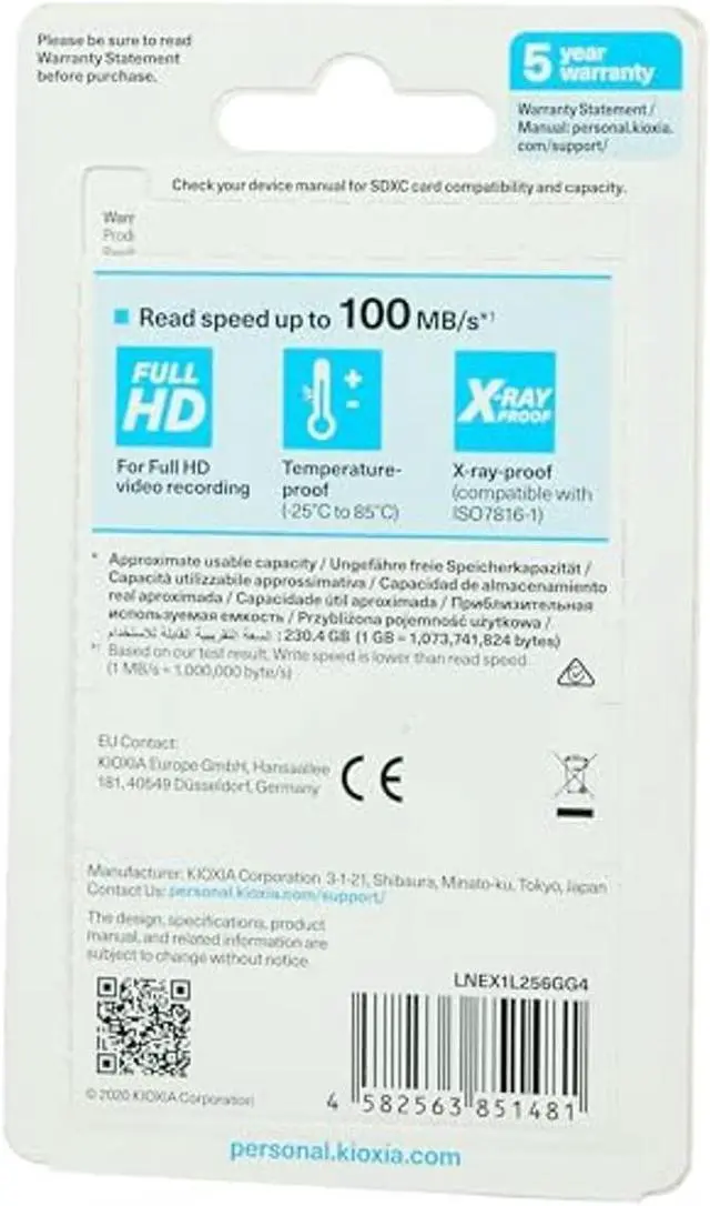Alt view image 3 of 4 - Kioxia 256GB Exceria SD Memory Card SDXC UHS-I U1 Class 10 Read 100MB/s LNEX1L256GG4