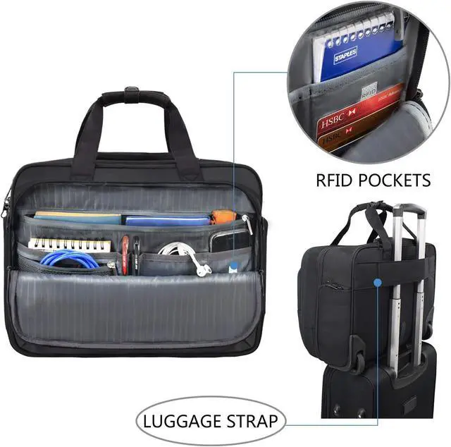 Alt view image 4 of 5 - KROSER Rolling Laptop Bag for Men Women, Rolling Laptop Wheeled Briefcase for Business Fits Up to 17.3 Inch Laptop, Water-Repellent Wheeled Computer Bag Roller Case with RFID Pockets for Travel