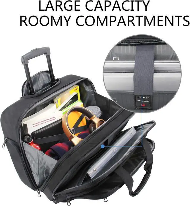 Alt view image 3 of 5 - KROSER Rolling Laptop Bag for Men Women, Rolling Laptop Wheeled Briefcase for Business Fits Up to 17.3 Inch Laptop, Water-Repellent Wheeled Computer Bag Roller Case with RFID Pockets for Travel