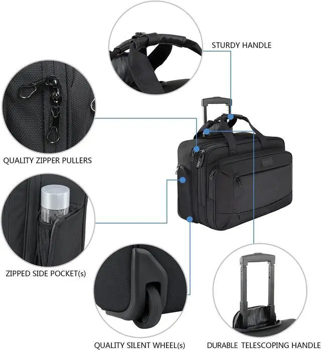 Alt view image 5 of 5 - KROSER Rolling Laptop Bag for Men Women, Rolling Laptop Wheeled Briefcase for Business Fits Up to 17.3 Inch Laptop, Water-Repellent Wheeled Computer Bag Roller Case with RFID Pockets for Travel