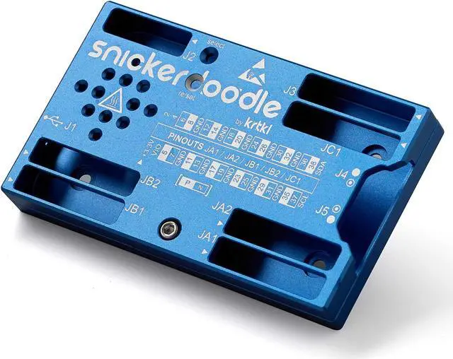 Main image of krtkl cookieJar snickerdoodle Enclosure  Machined Aluminum Enclosure for Connectors Up snickerdoodle, Laser Engraved, Blue Anodized