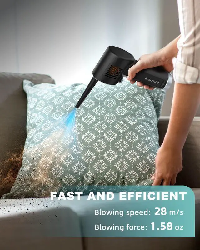 Alt view image 3 of 5 - Koonie Cordless Air Duster, Battery Operated Computer Cleaning Duster, Portable Replaces Compressed Air Cans, 6000mAh 10W Fast Charging Air Blower, No Gas for Computer Keyboard, Car, Pet House
