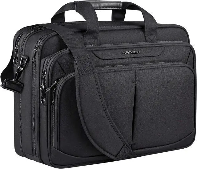 Main image of KROSER Laptop Bag Expandable Lightweight Briefcase for 17.3" Laptop Premium Business Work Bag Water-Repellent Messenger Bag with RFID Pockets for Travel/Women/Men-Black