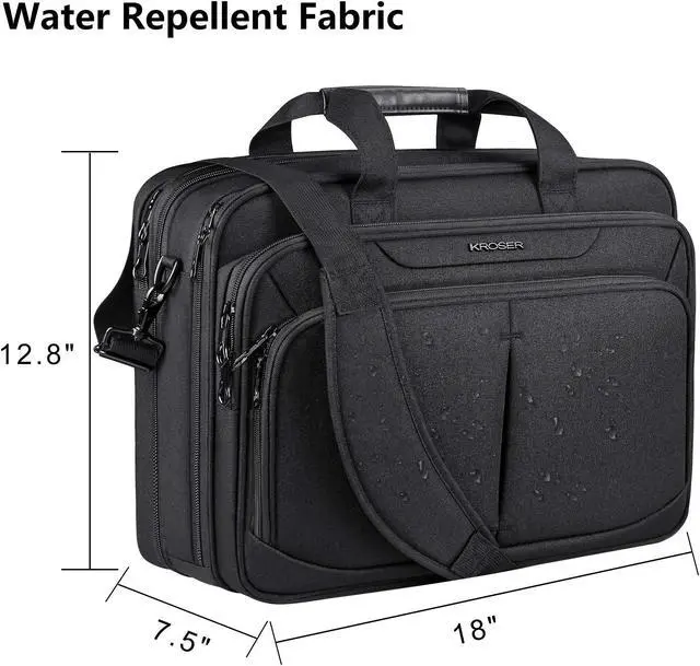 Alt view image 3 of 5 - KROSER Laptop Bag Expandable Lightweight Briefcase for 17.3" Laptop Premium Business Work Bag Water-Repellent Messenger Bag with RFID Pockets for Travel/Women/Men-Black