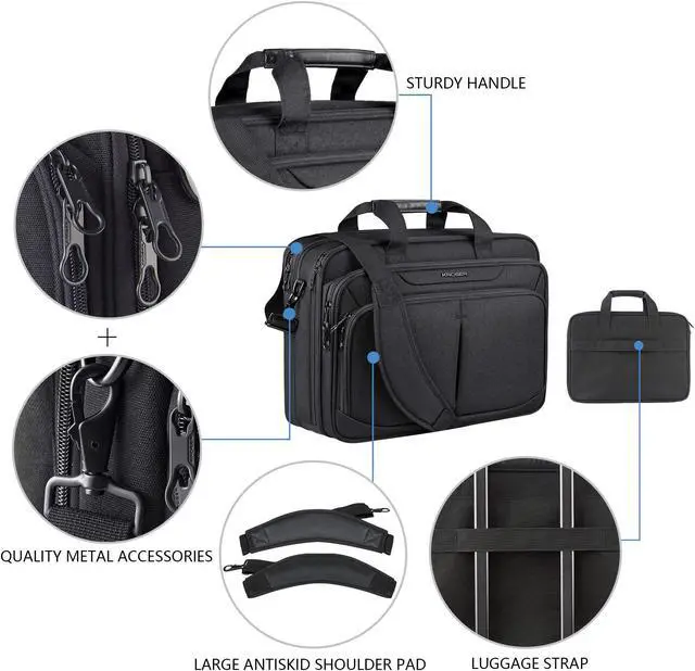 Alt view image 5 of 5 - KROSER Laptop Bag Expandable Lightweight Briefcase for 17.3" Laptop Premium Business Work Bag Water-Repellent Messenger Bag with RFID Pockets for Travel/Women/Men-Black