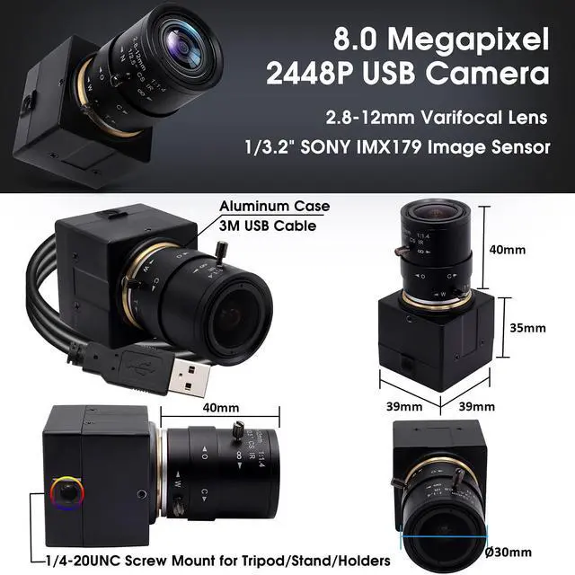 Alt view image 4 of 5 - SVPRO 8MP USB Webcam with Zoom Lens,2.8-12mm Optical Zoom Camera with Sony IMX179 Sensor,High Definition Webcam3264x2448 HD Video Camera USB2.0 UVC Plug and Play Camera Support OTG