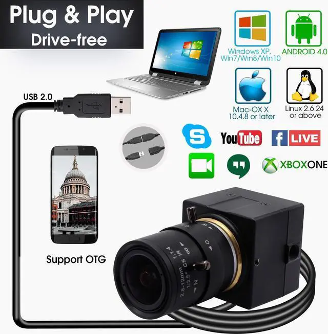 Alt view image 5 of 5 - SVPRO 8MP USB Webcam with Zoom Lens,2.8-12mm Optical Zoom Camera with Sony IMX179 Sensor,High Definition Webcam3264x2448 HD Video Camera USB2.0 UVC Plug and Play Camera Support OTG