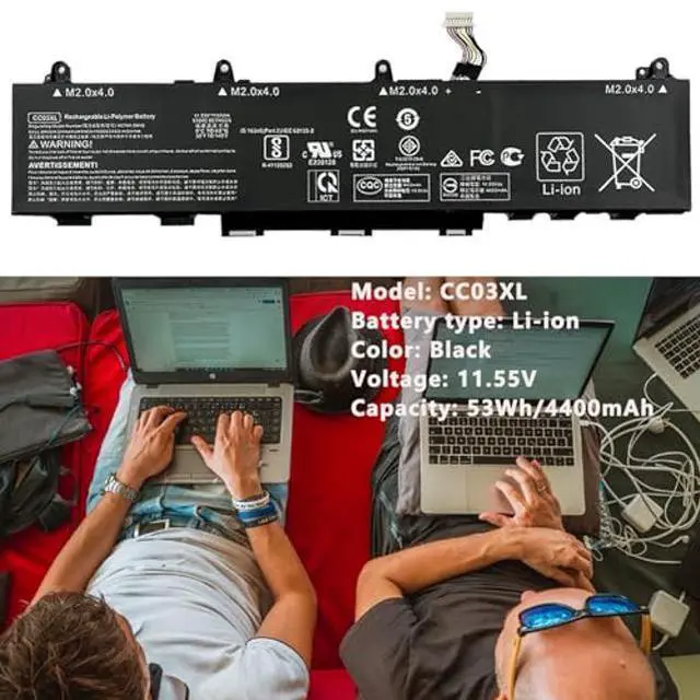 Alt view image 2 of 5 - CC03XL 53Wh Laptop Battery Replacement for HP EliteBook 850 G7 G8 EliteBook 855 G7 G8 ZBook Firefly 15 G7 G8 Series HSTNN-UB8W HSTNN-DB9O L77622-2C1 L77622-2C2 L77622-541 L77991-005 11.55V 4400mAh