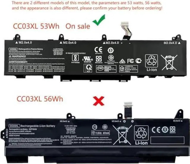 Alt view image 3 of 5 - CC03XL 53Wh Laptop Battery Replacement for HP EliteBook 850 G7 G8 EliteBook 855 G7 G8 ZBook Firefly 15 G7 G8 Series HSTNN-UB8W HSTNN-DB9O L77622-2C1 L77622-2C2 L77622-541 L77991-005 11.55V 4400mAh